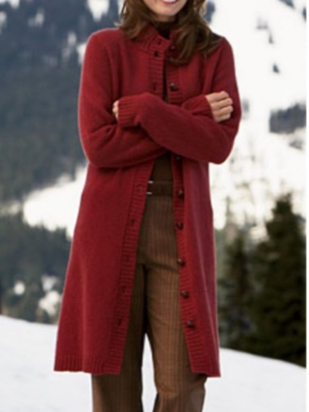 Orvis Shetland Wool Long Cardigan Red M